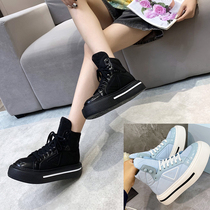High-top canvas casual shoes thick-soled sports shoes new single shoes outer wear booties fashion P home white shoes female ins tide