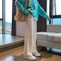 Chenille wide leg pants womens spring and autumn high waist drape loose straight tube plus velvet autumn and winter white corduroy mopping trousers