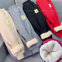 Girls cotton pants winter plus velvet padded boys pants one velvet winter children leggings wear baby sports pants