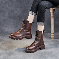 Martin boots 2021 new female English style boots spring and autumn single boots winter plus velvet retro leather thick-soled short boots