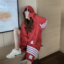 Casual sports suit womens summer and autumn hooded long-sleeved sweater 2021 new wide-leg shorts fashion high-waisted two-piece set