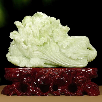 中国岫岩玉 白菜 置物 Jade carving xiuyan,china 明るく