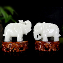 Natural jade elephant ornaments new Chinese living room entrance wine cabinet opened gifts to make money feng shui water absorption like a pair