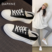 Daphne womens shoes spring and autumn canvas shoes womens 2021 new casual board shoes explosive black leather small white shoes