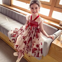 Childrens summer dress girl skirt new net red embroidery Hanfu student mesh princess dress fairy dress