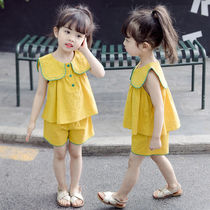 Korean version of the thin girls summer clothes 2021 new Western style suit childrens fashionable short-sleeved female baby two-piece summer