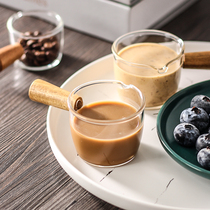Glass Milk Cup mini milk jug Japanese coffee plus Milk Cup latte cup latte cup milk jar with wooden handle
