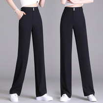 High waist straight tube casual pants female in 2023 new vertical loose and thin casual ice wire broad legs pants