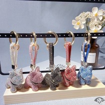 Fashion diamond claw chain method fighting dog keychain Cartoon Doll pendant creative gift Wood dog bag accessories