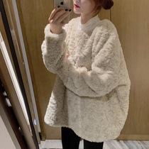 Sweet and cute hairy pullover sweater winter Korean lamb thickened imitation rabbit lazy wind coat female ins tide