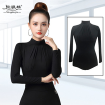 Modern dance practice clothes womens new professional dance clothes national standard dance mid-sleeve dance dress high collar Latin dance jacket conjoined