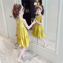 Girls super foreign style dress 2021 summer new childrens skirt big childrens net red halter sleeveless princess dress