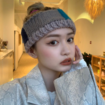 Retro Port wind Net red hair with women wide edge knitted wool ancient wind headgear Daily out wearing pressure hair hoop women