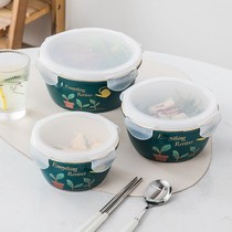 Light luxury ceramic with lid lunch bowl microwave oven special large soup bowl lunch box office workers sealed instant noodle bowl