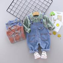 Baby backpack pants set 1-3 years old spring and autumn tide clothes 2 baby children autumn boys plaid shirt children two sets