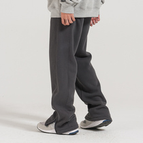 UFZ heavy weight 400g beautiful grain fleece winter plus velvet men and women casual side seam slit floor wide leg straight tube pants