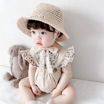 Summer ins Baby newborn floral one-piece romper Baby strap Princess triangle climbing clothes Thin bag fart clothes