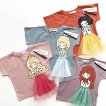 Childrens clothing 2021 summer new girls short-sleeved T-shirt childrens four-color cartoon princess series female treasure half-sleeve top
