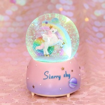 Fantasy unicorn Snowflake Crystal ball music box Rotating childrens music box Christmas Couple Girl Birthday gift