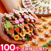 Color photo clip wooden clip hanging photo wall decoration hemp rope clip rope lanyard small Photo Wood album hanging wall with hanging rope Cartoon creative cute wooden wood color kindergarten