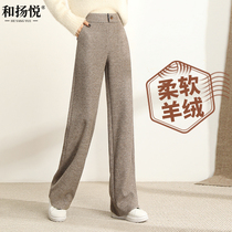Cashmere wide-leg pants womens autumn and winter 2021 new high-waisted loose straight tube outside woolen pants slim