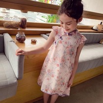 Girls cheongsam summer dress 2021 new childrens Chinese style chiffon princess dress super fairy little girl hanfu dress