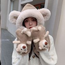 This years popular hat winter cute bear hat scarf one female New 2021 net red winter Wild