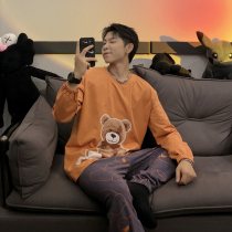 Pajamas men 2021 new spring and autumn cotton cartoon cute bear long sleeve autumn and winter can wear home suit