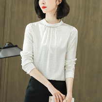 White wave dot long sleeve silk shirt female autumn 2021 new high-end design sense Hangzhou mulberry silk coat