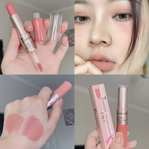 European and American Chinese makeup double head two-in-one lipstick Lip Glaze Matte foggy face bean paste milk tea nude color no fading Cup
