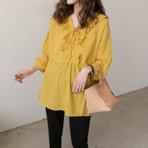 Pregnant woman shirt with long spring and autumn lining temperament white doll shirt Korean version loose women 2022 spring dress blouses
