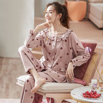 100% Cotton Pajamas Womens Spring and Autumn Long Sleeve Cotton Students Korean version of cute can wear home clothing set Winter