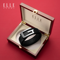 French ELLE mens leather belt male leather smooth buckle ceramic cow leather luxury high-end brand leisure belt