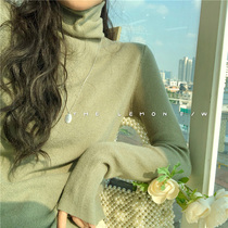 2021 autumn and winter high collar warm long sleeve bottoming knitted sweater womens wild pedigree inside sweater tide