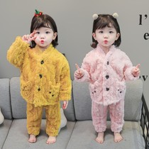 Girls pajamas autumn and winter 1-5 years old 6 cardigan flannel 3 sleeping bag 5 anti-kick cute split children padded suit