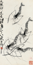 "Shrimp Interesting Picture" Qi Baishi Celebrity Calligraphy and Painting Decorative Painting Traditional Chinese Painting Heart 30 * 58cm
