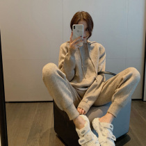 Set female 2021 new autumn and winter leisure fashion loose thin foreign atmosphere Net red temperament knitting sports two-piece set