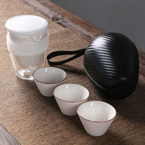 Fast guest Cup ceramic one pot three cups anti-hot simple glass car portable travel kung fu tea set