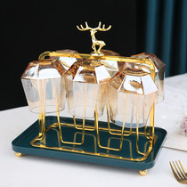 Light luxury amber colorful hexagonal glass cup elk juice cup holder water set large capacity lead-free