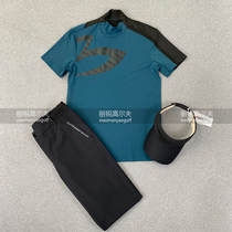 Binaural golf mens daily 21 years of Japan and South Korea spring and summer new lake blue contrast color short-sleeved black sports pants