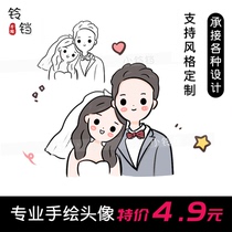 Cartoon portrait stick figure figure couple hand drawn Q version character avatar custom design cartoon illustration wedding logo