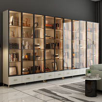 Simple modern light luxury Glass door full wall bookcase Large Nordic wall with door Floor-to-ceiling study Living room bookcase