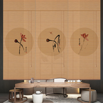 Custom printed shading mountain water Retro decorative roller curtain Living room Japanese tea room partition Chinese bamboo curtain curtain
