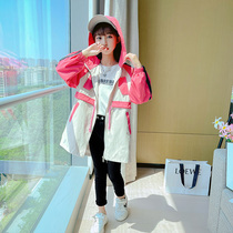 Girl coat spring and autumn dress fashionable college style long hooded girl foreign style casual girl big child windbreaker