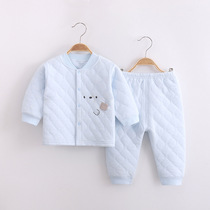 2021 new baby spring and autumn warm collar set pure cotton boneless home clothing three layers of thermal underwear