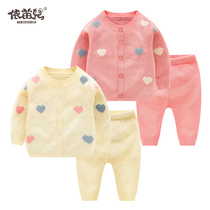 Baby sweater suit Spring and autumn Baby baby knitted cardigan Girl line coat base newborn male jacket