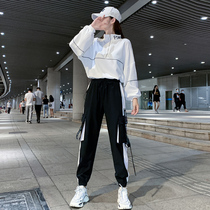 Trail dance clothing long sleeve sweater female spring hip hop fashion handsome jazz street dance overalls Sports Leisure set tide