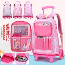 Trolley school bag girl child 6-13 years old primary school students 2-6 grades reduce load drag climb stairs refrigerator open the door