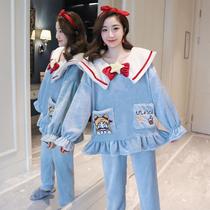 Pajamas female autumn and winter flannel padded and velvet set students Korean ins cute coral velvet warm New