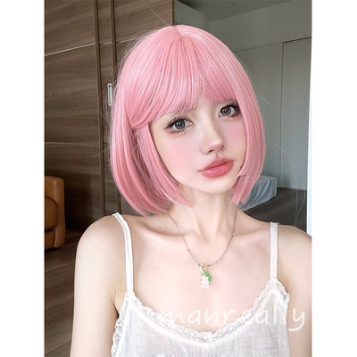 taobao agent Manzhen wig female short hair straight hair fashion new daily handsome pink JK cute realistic full headgear fake hair
